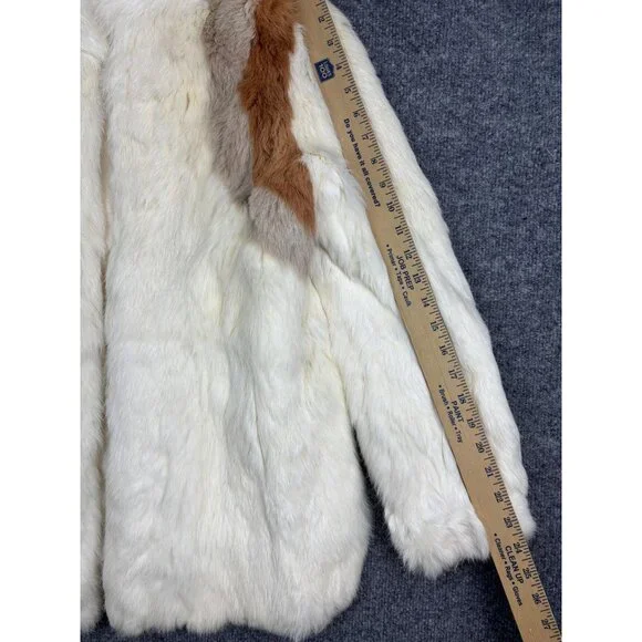 Vintage Fur Coat Womens Medium White Tan Brown Hook Eye Mid Length Overcoat - Picture 4 of 10